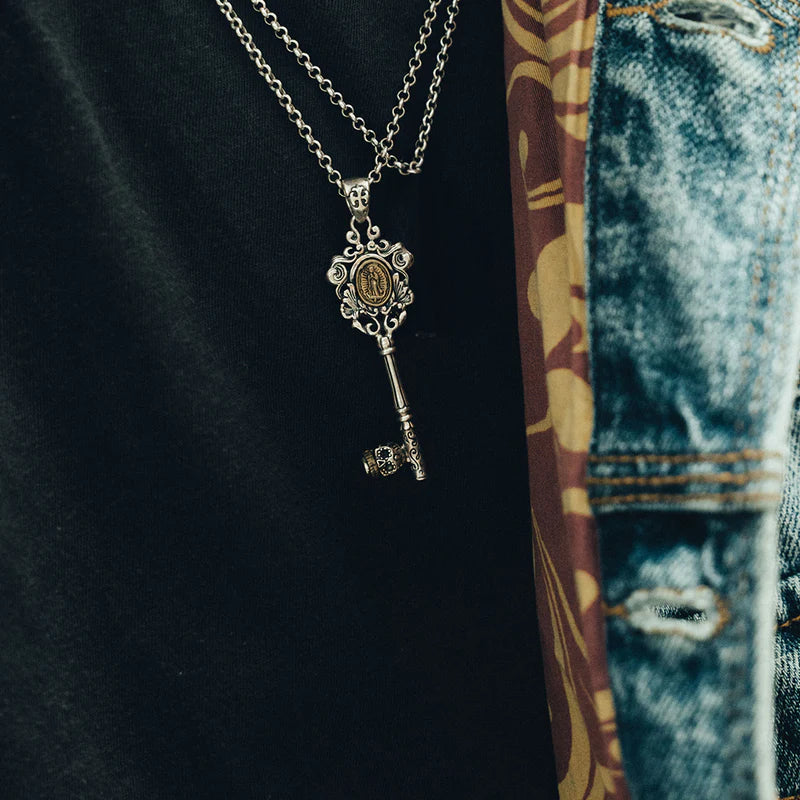Calavera Virgin Mary Key Necklace