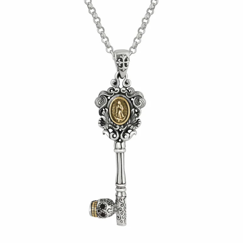 Calavera Virgin Mary Key Necklace